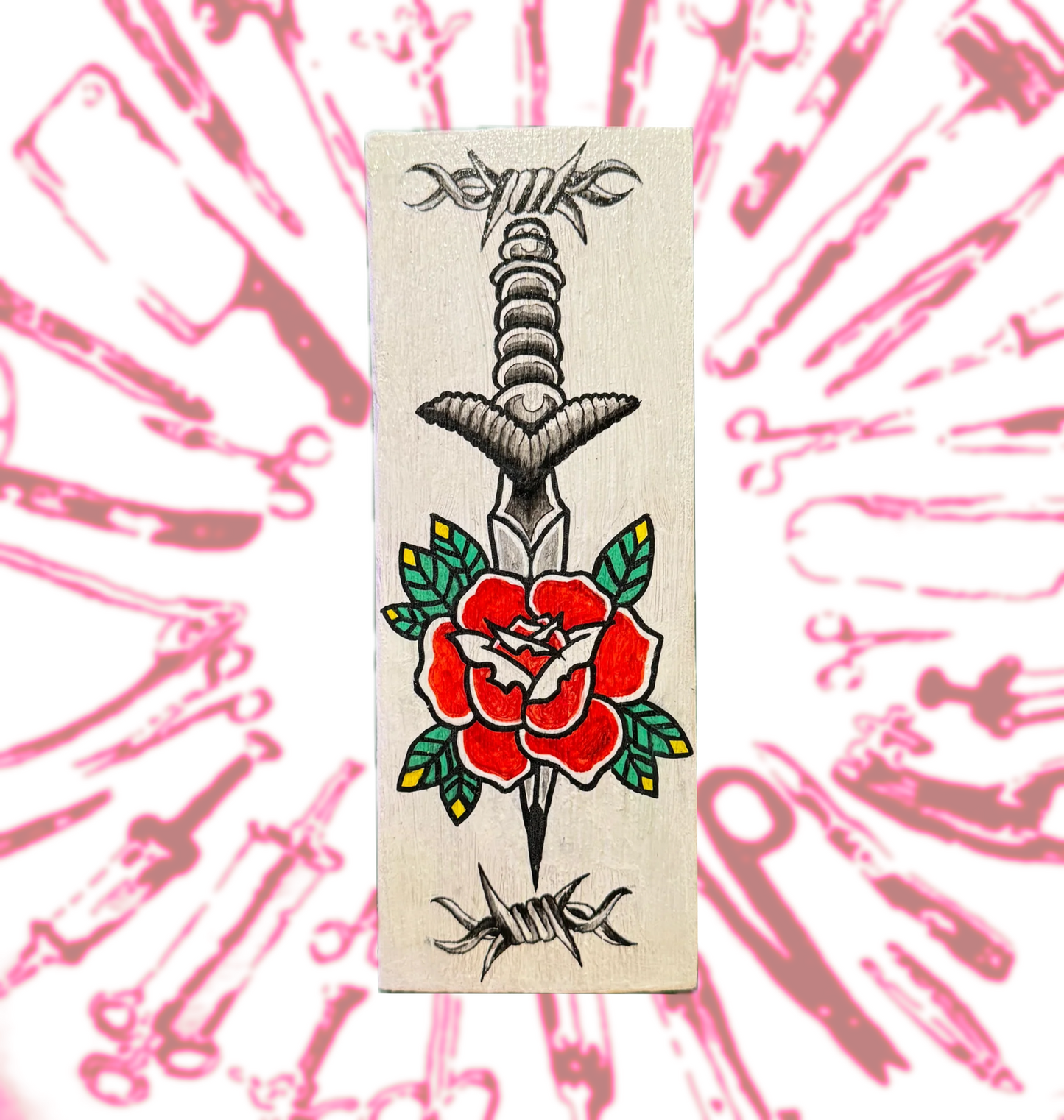 Traditional rose & dagger wood hanging